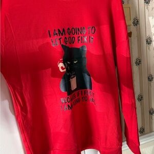 Red Cat Graphic Pullover Sweatshirt - Unbranded